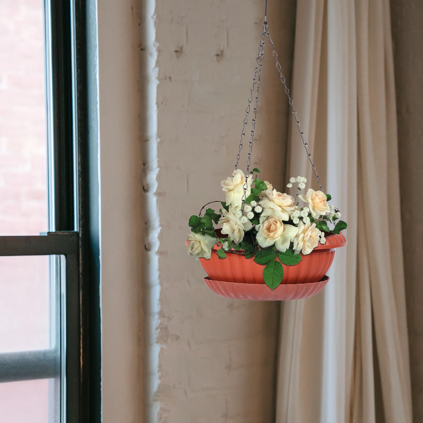 

4 set Semi-Circular Hanging Flower Pot Metal Pp Material For Herbs Succulents Outdoor Balcony Garden Planters Hanging Plant