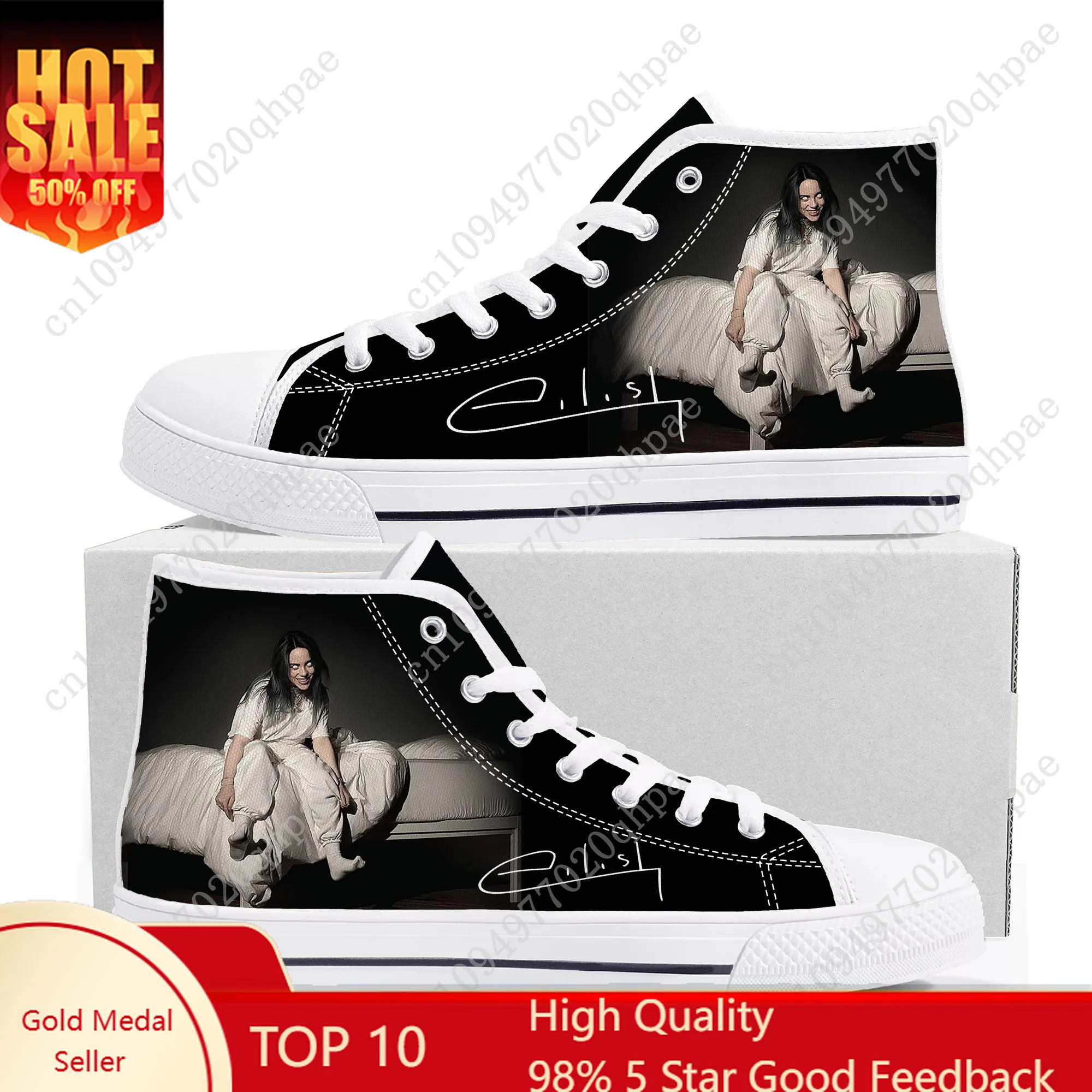 

Billie Eilish High Top Sneakers Mens Womens Teenager High Quality Canvas Sneaker 3D Print Casual Couple Shoes Personalized Shoe