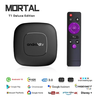 HOT 2024 Mortal T1 스마트 홈 시어터 TV 박스 블루투스 구글 어시스턴트 안드로이드 13 Allwinner H313 2.4G&5G Wifi 4K HDR10 Netflix 