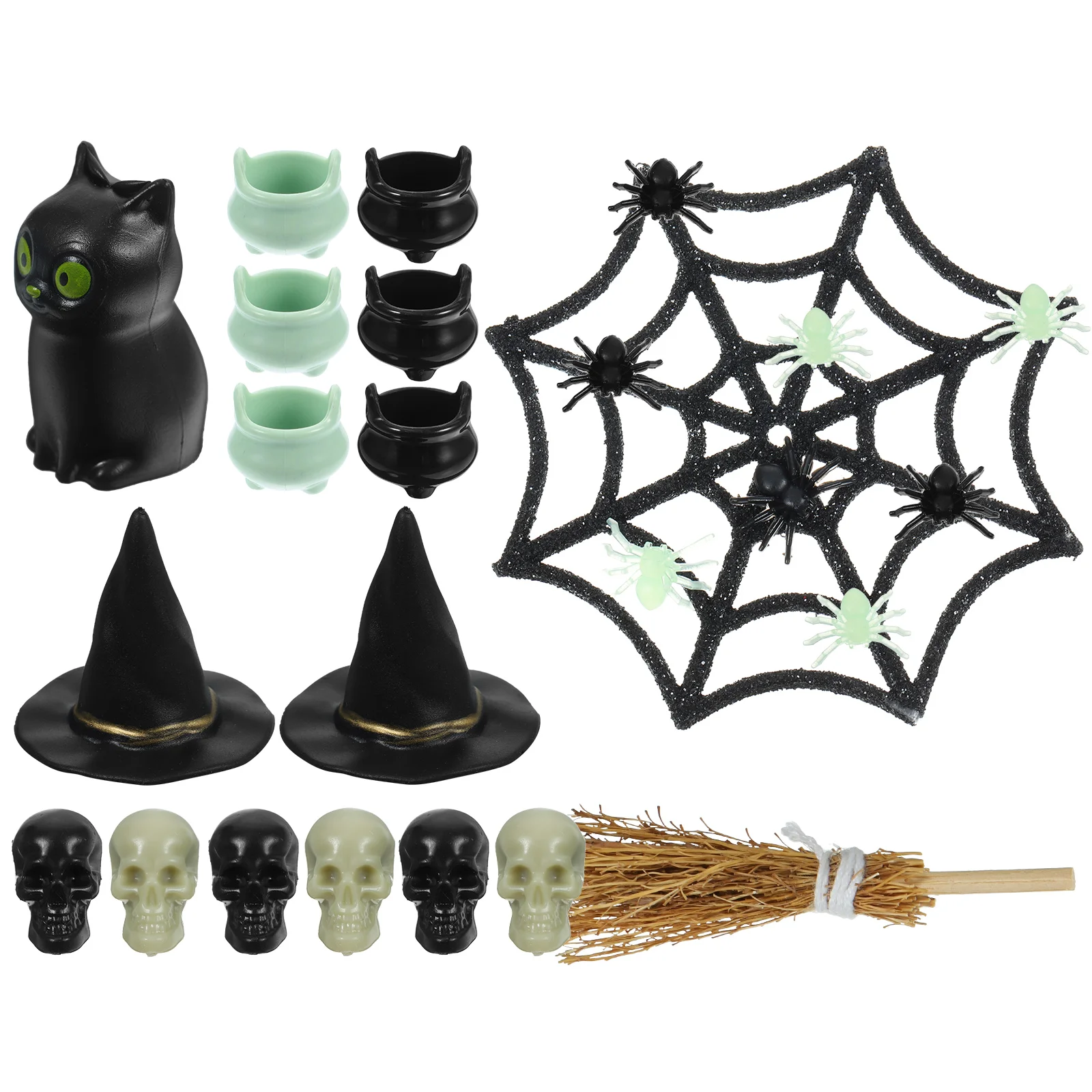 Halloween Decorations Miniature House Accessories Skull Head Miniatures Black Plastic Tiny Toys