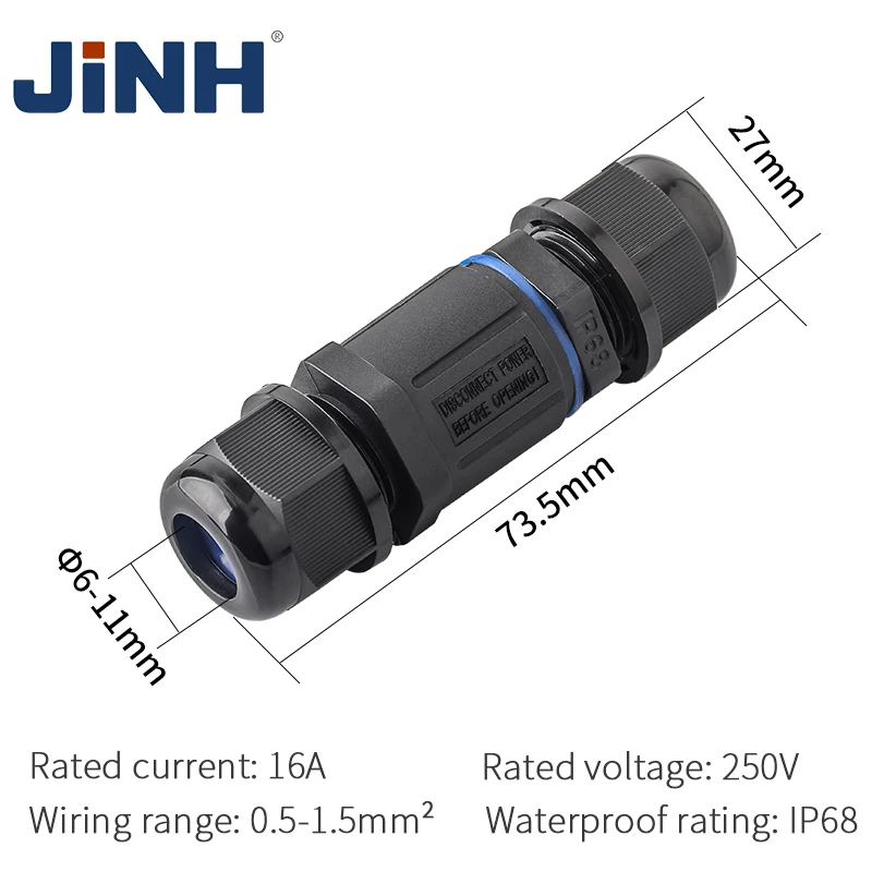 JINH IP68 CNP 20 Cavo giunto impermeabile Connettori rapidi Terminali Conveniente AntipioggiaDritto Adattare i cavi Blu Pa66 16A