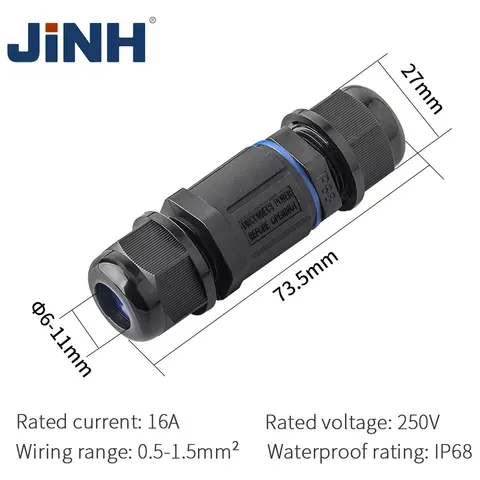 JINH IP68 CNP 20 वाटरप्रूफ जॉइंट केबल क्विक कनेक्टर टर्मिनल बोल्ट सुविधाजनक रेनप्रूफ स्ट्रेट एडाप्ट वायर ब्लू Pa66 16A 8 best sales सीएनपी - №8
