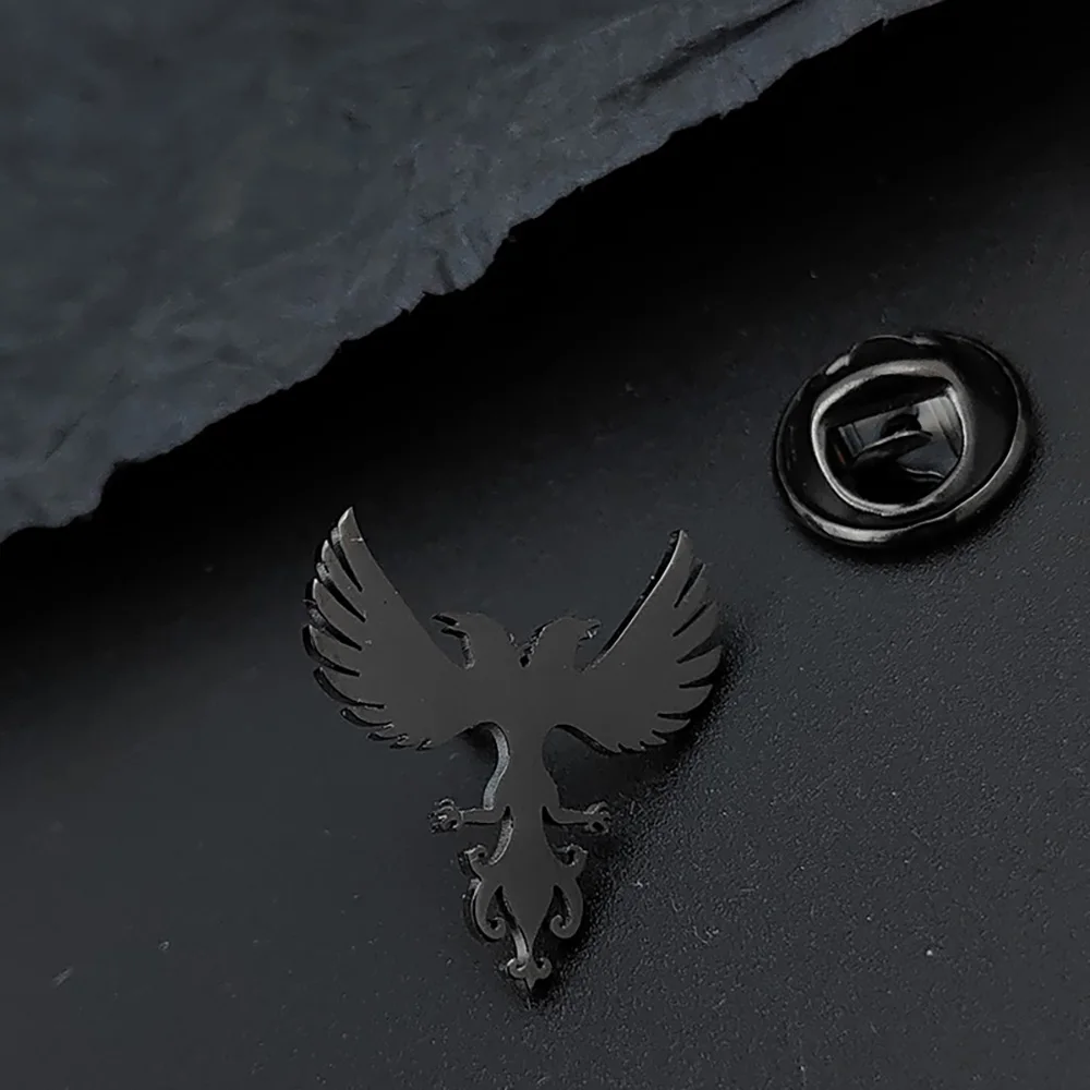 

Fashionable glossy double-headed eagle gold-plated stainless steel brooch, black lapel pin, men's suit matching accessories, men