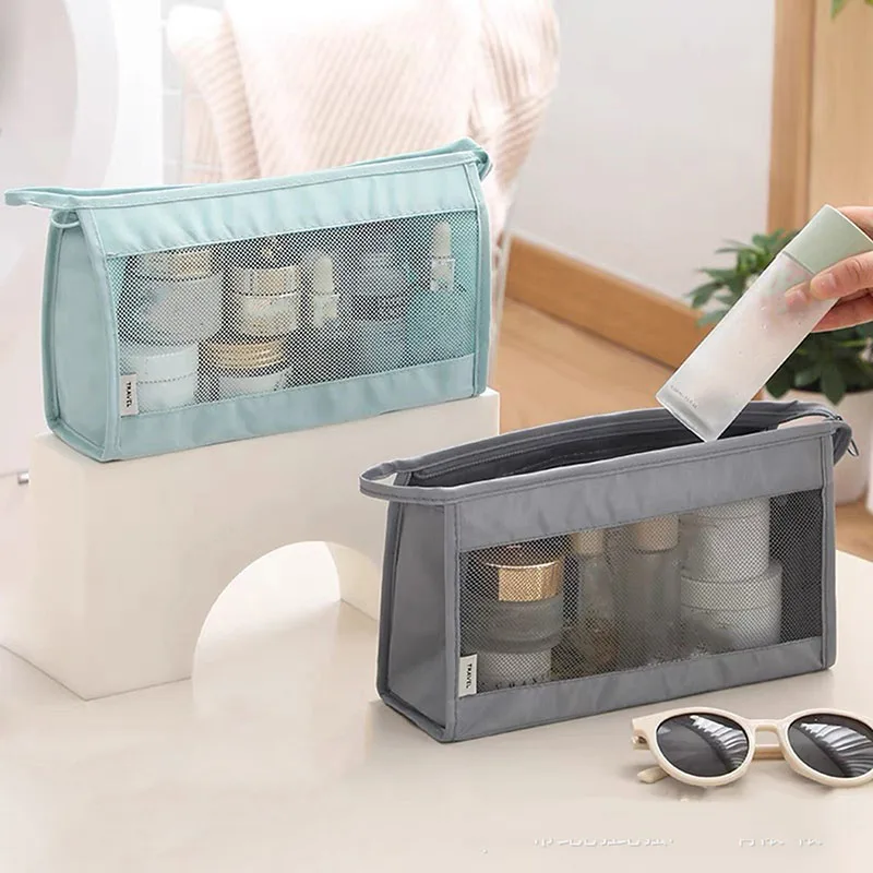 Women's Lightweight Breathable Mesh Travel Cosmetic Bag Portable Clear View Toiletry Storage Handbag for Makeup Skincare