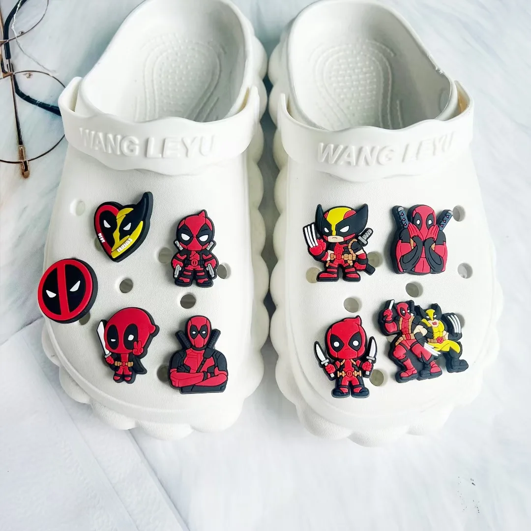 

9pcs/set Movie Deadpool&Wolverine Shoes Buckle DIY Crocs Soft Glue Shoes Flower Decorative Accessories Charms for Best Friends