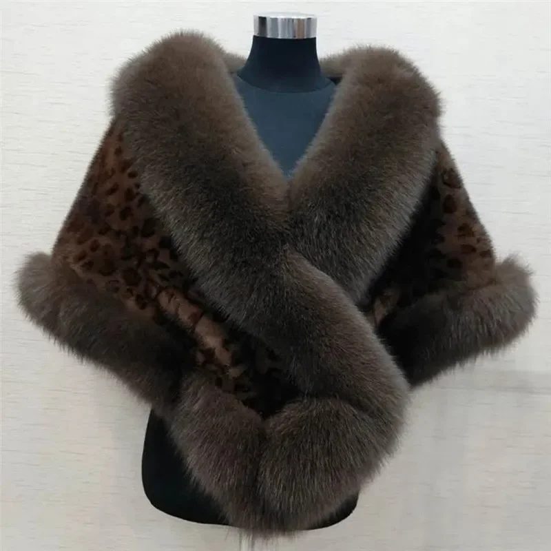 

White Fur Shawl Jacket Women's 2024 Autumn Winter New Faux Mink Fox Fur Dress Cheongsam Cloak Coats Thicken Warm Short Outwear