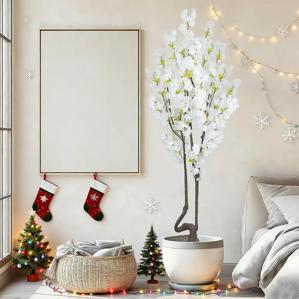 

7.2 t White Artiicial Cherry Blossom Tree, Nearly Nature aux Silk lower Tree Indoor, ake Realistic White lowering Tree or Chrisa