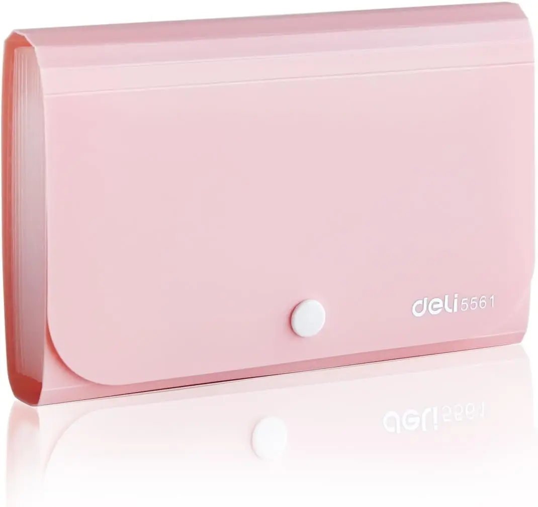 

Pink Accordion File Folder, 12 Pockets with Tabs for Cards, Receipts, and Documents, 7x4.5 Inches