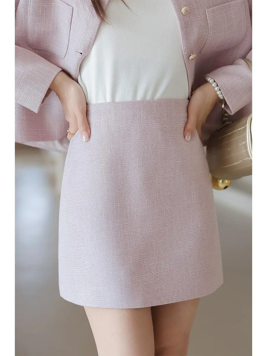 

Pink ort High Waist A-Line Skirt Women's Faionable Slimming f Body Skirt Korean Sle Commute High Waist Polyester Blend