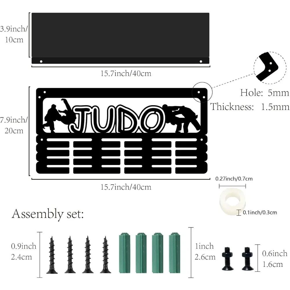 Judo Medal Holder Medal Hanger Display with Trophy Shelf Wall Mount Rack Hooks Iron Frame Sports Medal Hangers Organizer