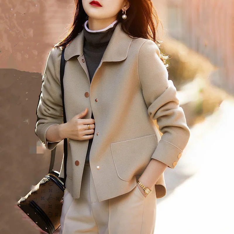 Solid Color Double-sided Woolen Coat Women's Suit Coat 2025 Autumn and Winter New Korean Version Lapel Short Coat New Top