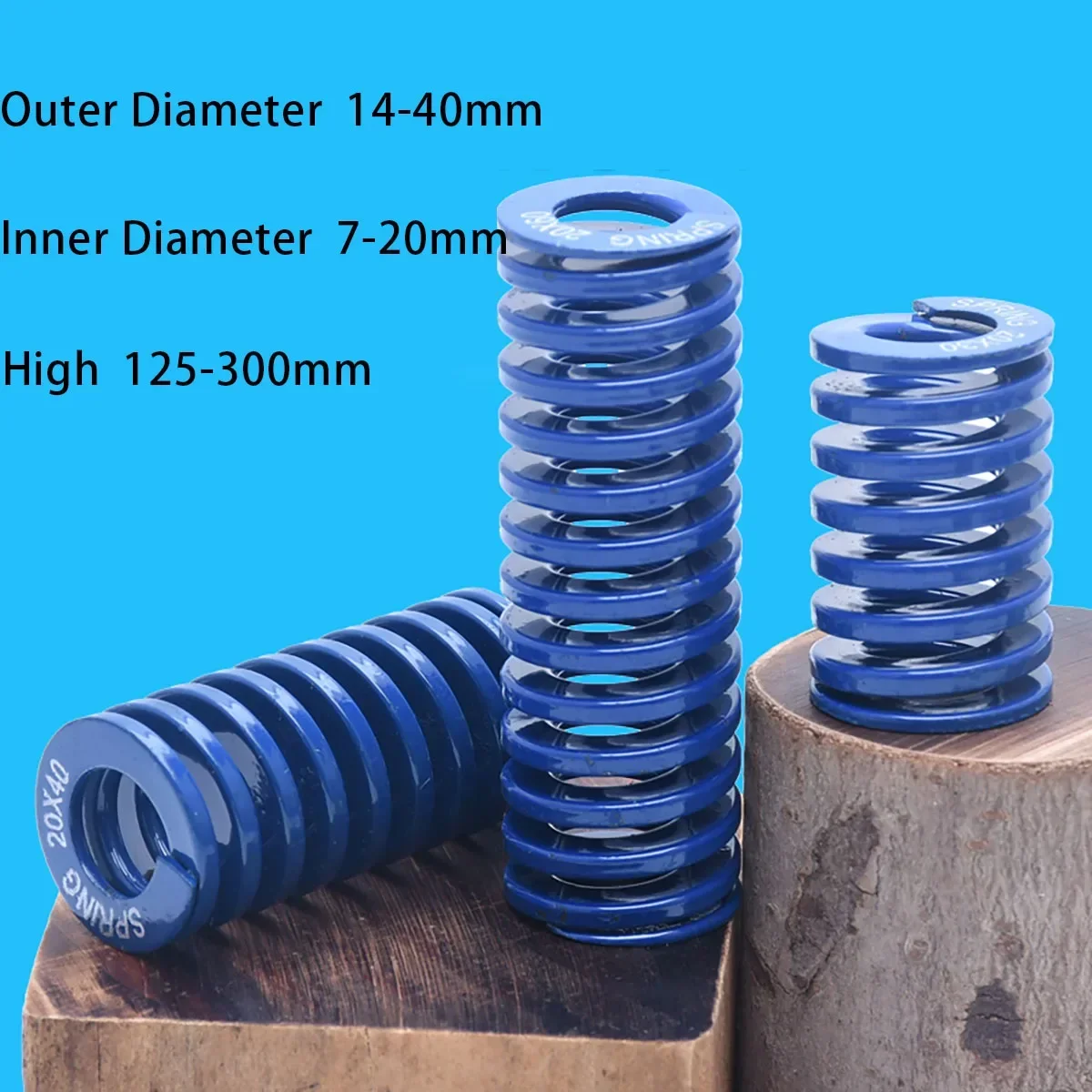 

Blue Compression Spring Die Mold Springs Light Load Spiral Stamping Compression Mould Die Spring OD14-40mm Length 120-300mm