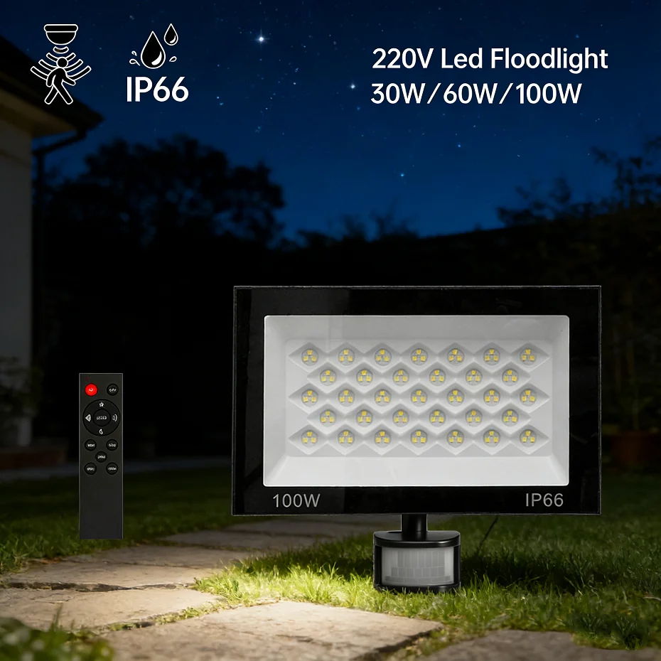 

LED Floodlight PIR Motion Sensor Waterproof Outdoor Led Spotlight 100W 60W 30W Street Wall Lamp Remote Control Led Reflector