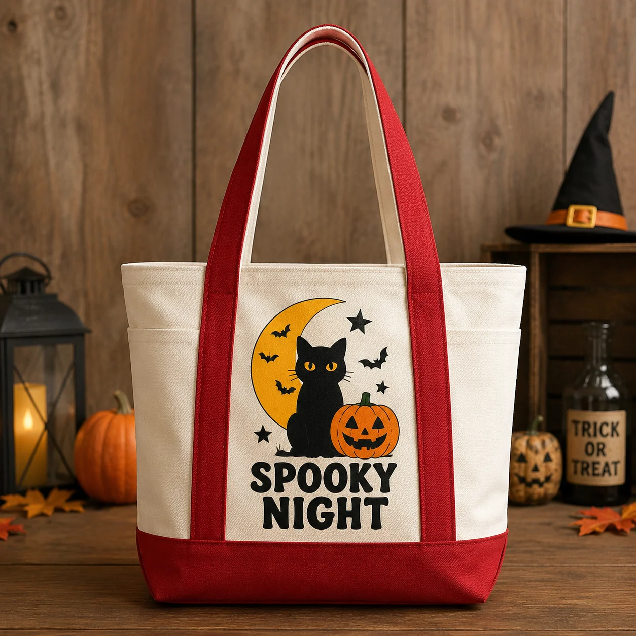 Halloween Canvas Tote Bag Spooky Pumpkin Skull Custom Name Logo Text Large Shopping Gift Handbag For Women Family Party Gifts