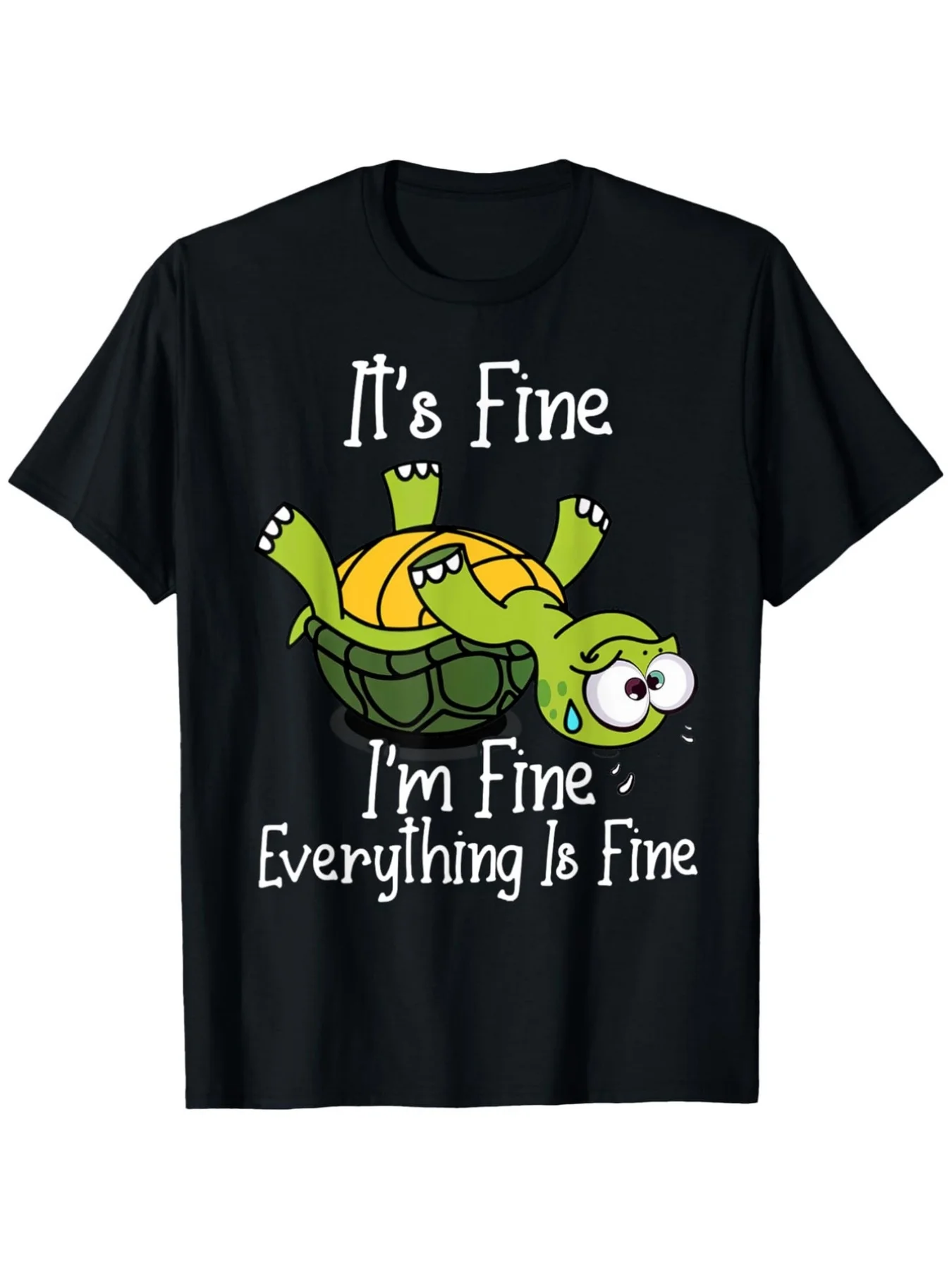 Men'S Plus Size Humorous It'S Fine It'S Fine No Issue Turtle Graphic Tee Relaxed Fit Casual Crew Neck with Adorable Design Comfortable Everyday Wear (0X5X Black) Amusing for Parties, Beach & Sports Outdoor Apparel | Year-Round Casual Outfit