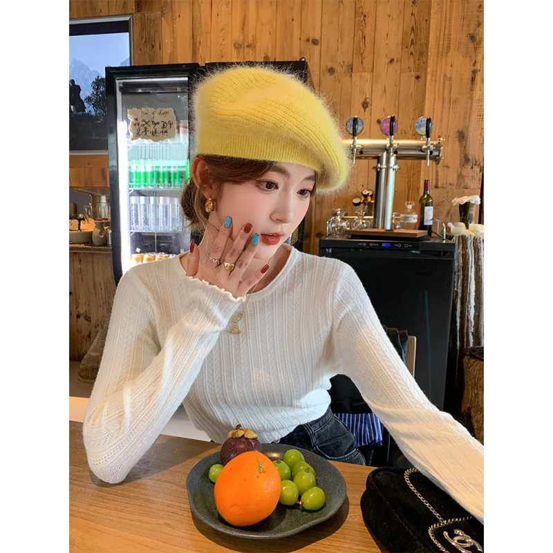 

Fashionable Long Sleeve round Neck Shirt Women's Inner Wear Autumn Winter New Style High Sensation Knitted Top Wooden