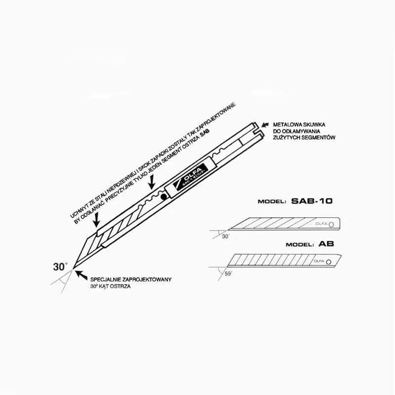 OLFA SAC-1(141B) 9mm 30 Degrees Blade Cutter Stainless Steel Professional Craft Art Knife for Graphic Arts Wallpaper Film Knives