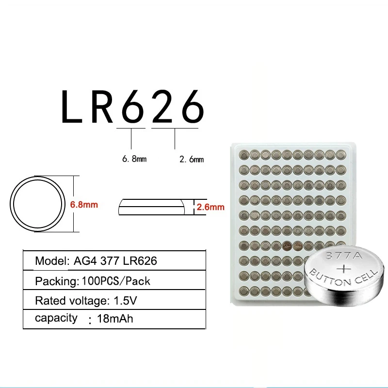 1000Pc/Lot 1.5V AG4 377 LR626 SR626SW Button Cell Batteries AG4 377 LR626 SR626SW AG4 Coin Cell Batteries for Toy Battery Watch