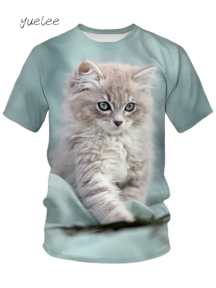 

Cute Cat Pattern T-Shirt Men Summer Outdoor Men's Tops Fashion Breathable Men Short Sleeved Tee Trend Round Neck Men's Clothing