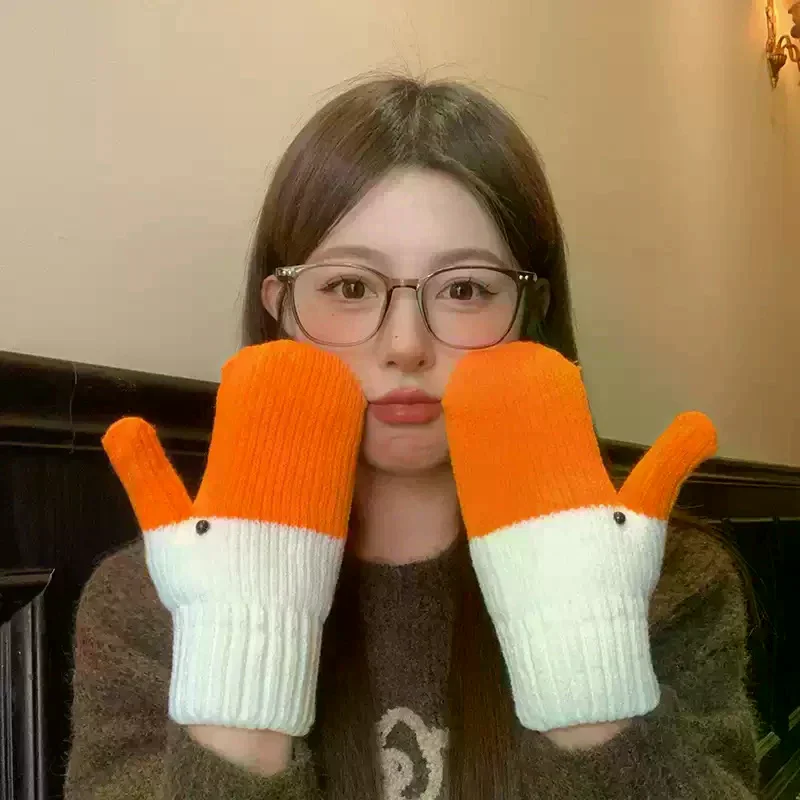 الكورية لطيف الإبداعية أوزة قفازات الخريف الشتاء سميكة الدافئة محبوك القفازات #6