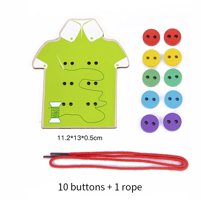 1 Juego de juguetes educativos para niños, diversión Montessori, aprender habilidades básicas para la vida, material didáctico, ropa, botón de enhebrado, juego de mesa de costura