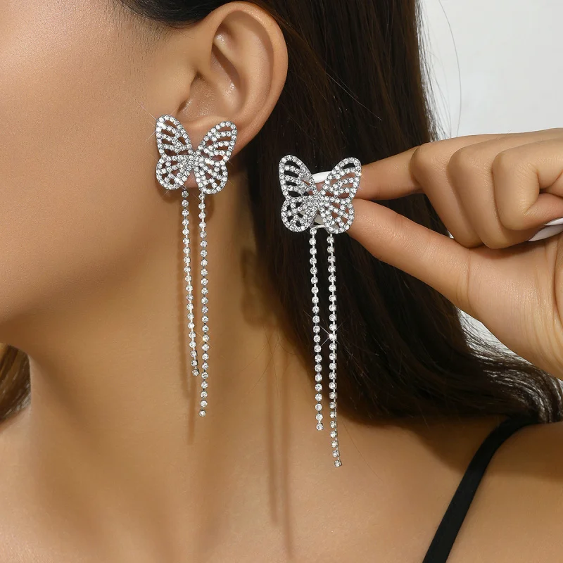 

Elegant and Sophisticated Earrings with Super Fairy Butterfly Tassels, Exaggerated and Unique Design, Two-Way Wear Wedding Earri