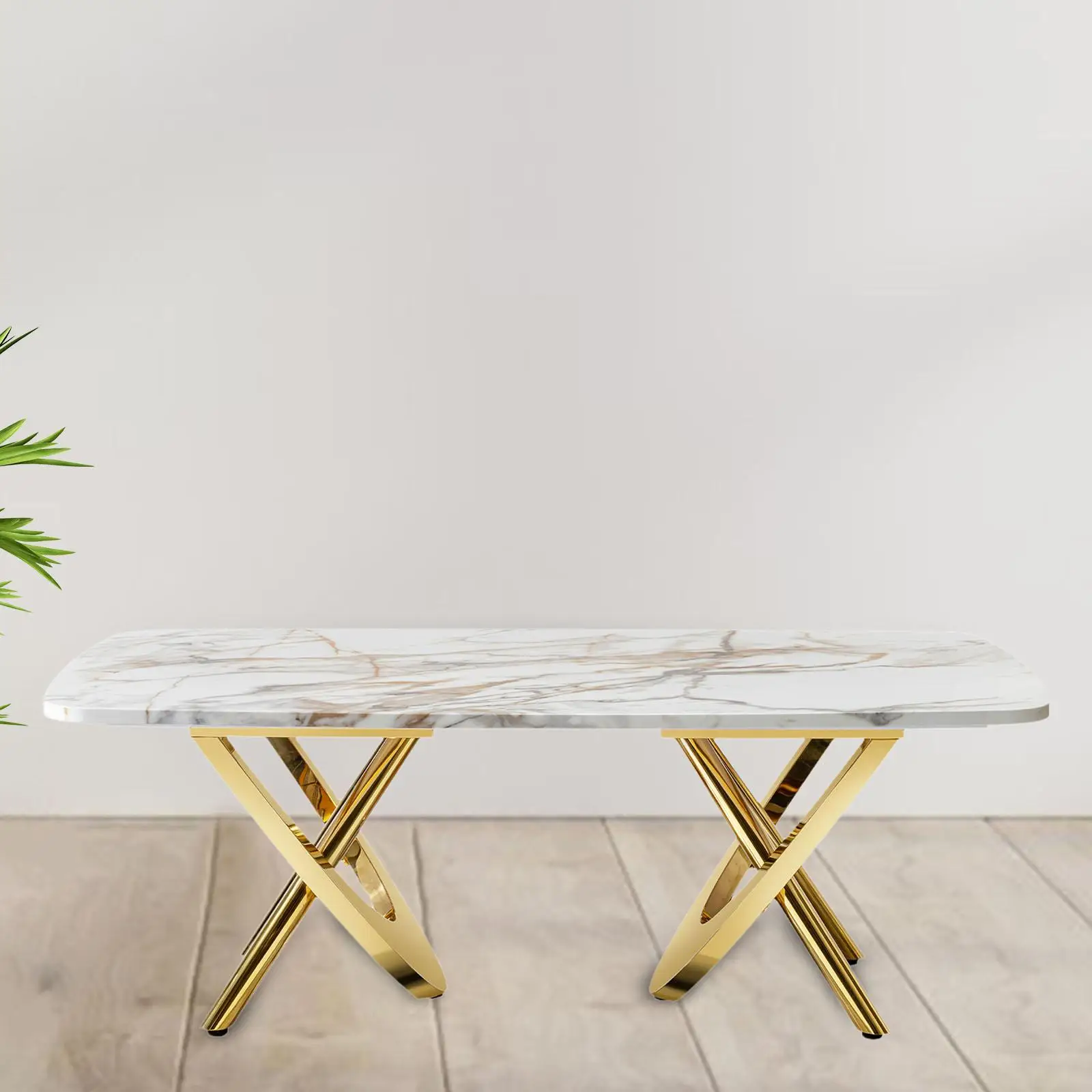 

Elegant Marble Pattern Coffee Table with Gold Stainless Steel Legs, 50.78" L