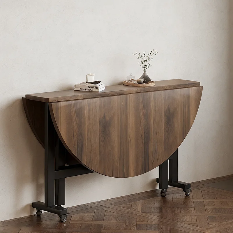 Household folding dining table Small apartment simple eating table Medium antique movable ecological board Large round table wit