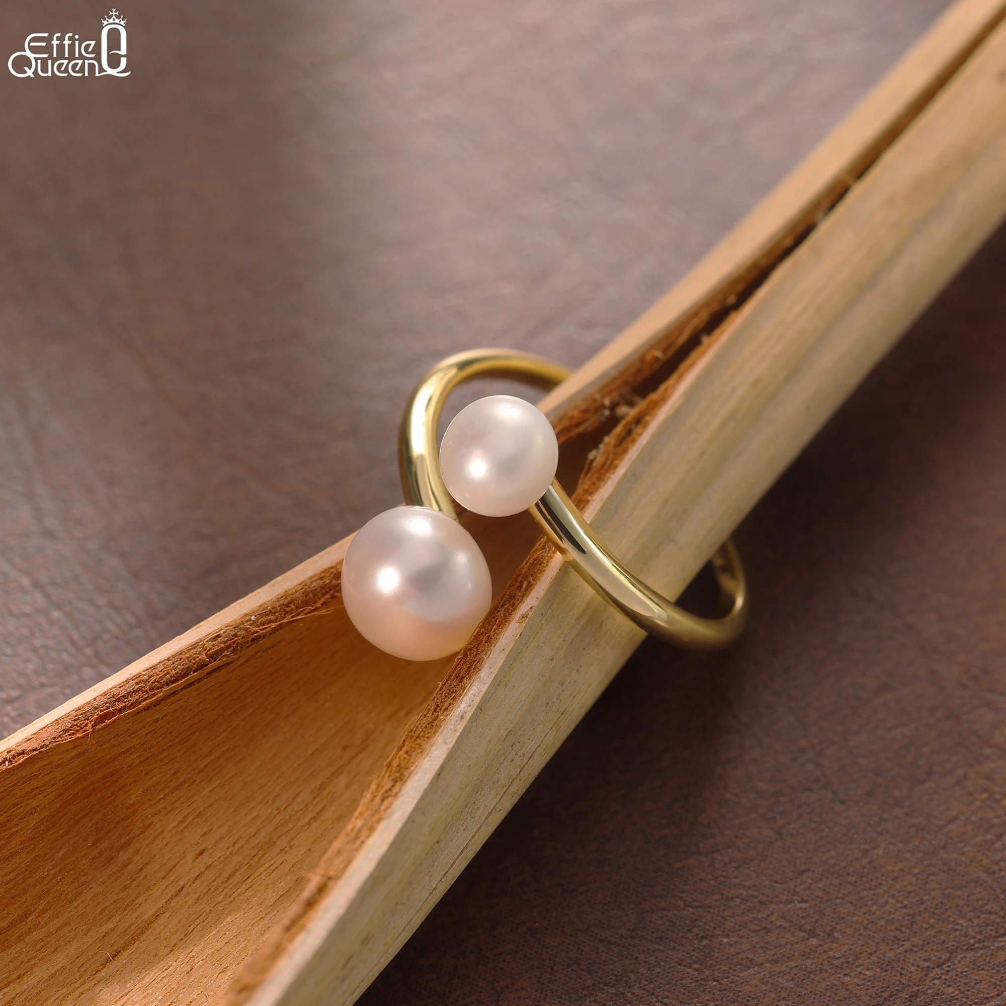 

Кольцо Effie Queen из стерлингового серебра 925 пробы с двойным жемчугом и покрытием из золота 14 карат, простое ювелирное украшение для женщин, подарок на свадьбу, вечеринку, банкет, GPR29