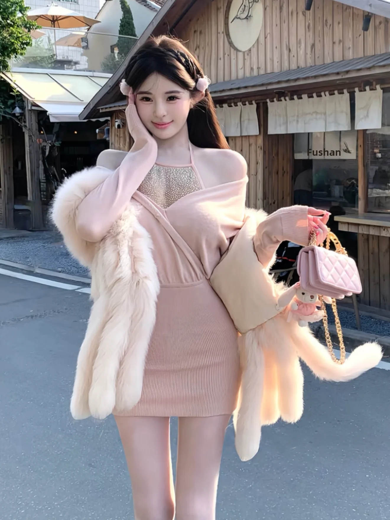 

Зимний модный комплект-двойка для женщин: укороченный топ с длинным рукавом и нейлоновые брюки в корейском стиле, для работы и отдыха