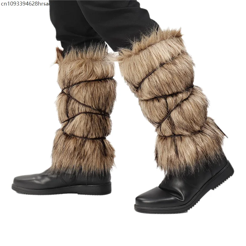 Medieval Imitation Fur Warm Leggings Furry Leggings Boots Cosplay Vikings Knight Dress Up Foot Cover Hunter Pirate Cosplay Props
