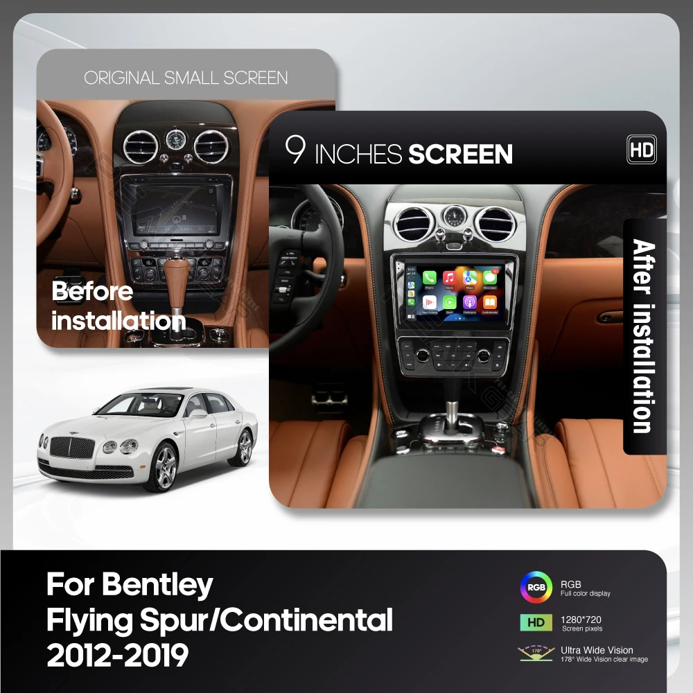 9 Inch Android13 MediaCarPlayer For Bentley Flying Spur/Continental 2012-2019 GPS Navigation 8Core 8+256G CarPlay 4G 360Camera