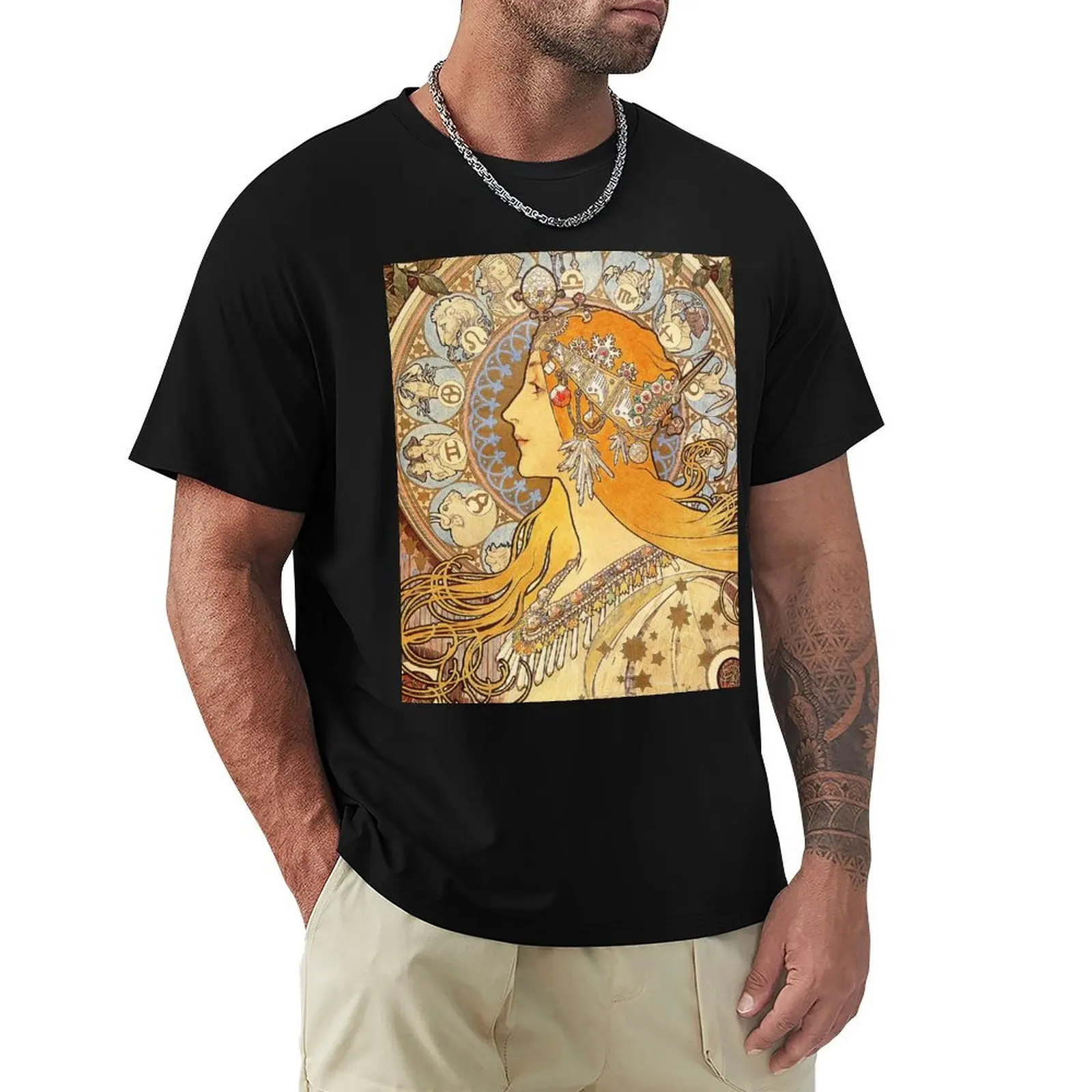 Alphonse Mucha Zodiac Art Nouveau Woman T-Shirt Functional Casual Short Sleeve Tee