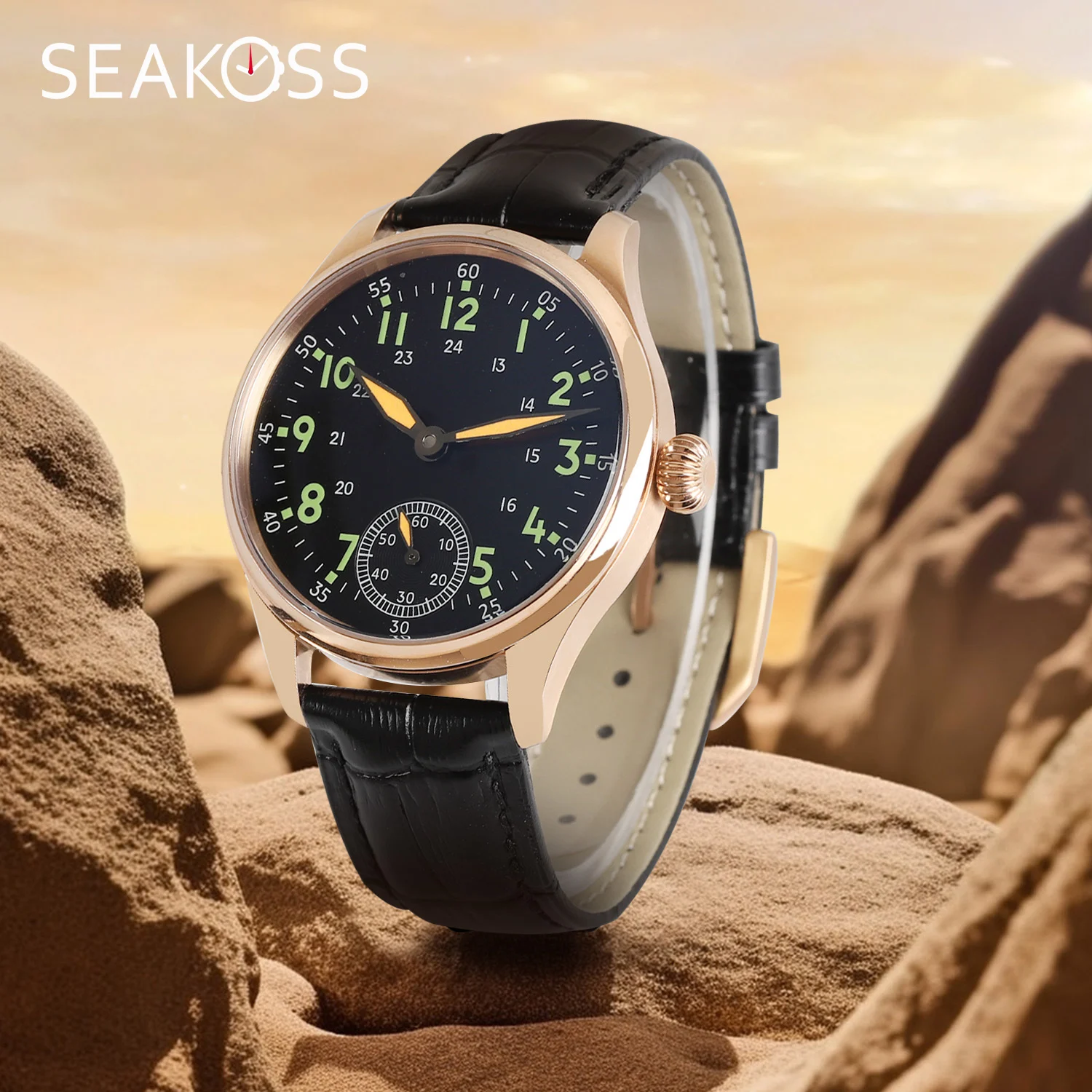 SEAKOSS 40mm 6-Point Small Second Hand Mechanical Watches Seagull Movement ST3621 ETA6498 Pilot Night Light Men's Watch GR013