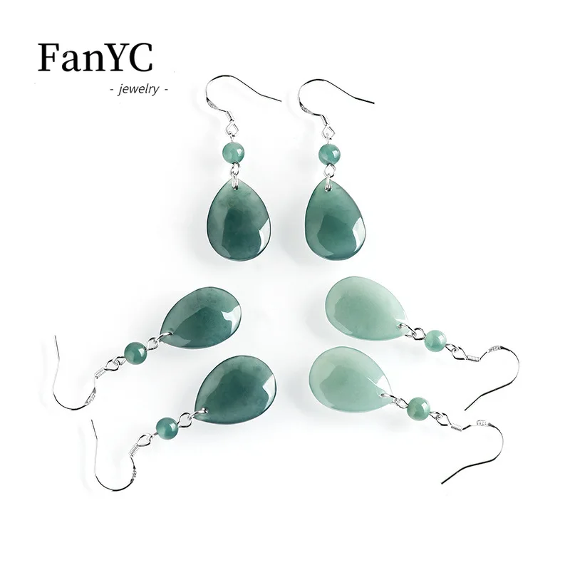 Natural Jadeite Blue Water Drop Earrings S925 Silver Inlaid Simple Fashion Ice Jade Earrings Ladies Souvenirs Holiday Gift