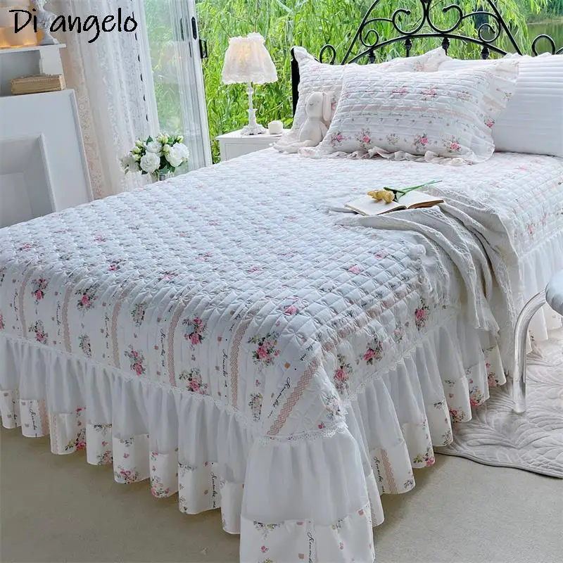 Cotton Quilted Bedspread, Floral Wrap Around, Ruffle Lace, Bed Skirt, Sheet, Pillowcase, European Style, New Style, 270x250cm