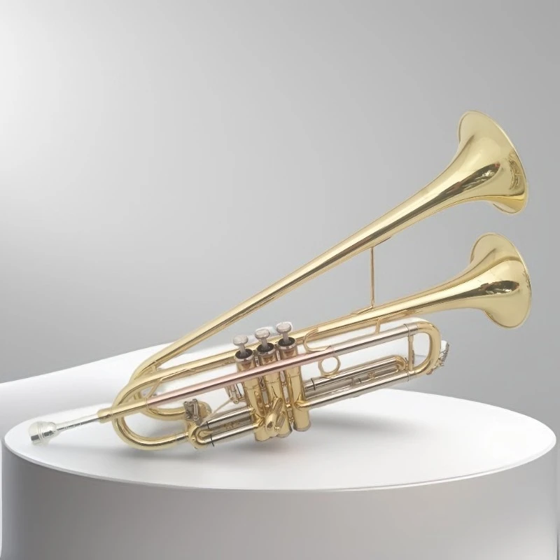 

Double trumpet, gold brass, key B, trumpet, professional band.
