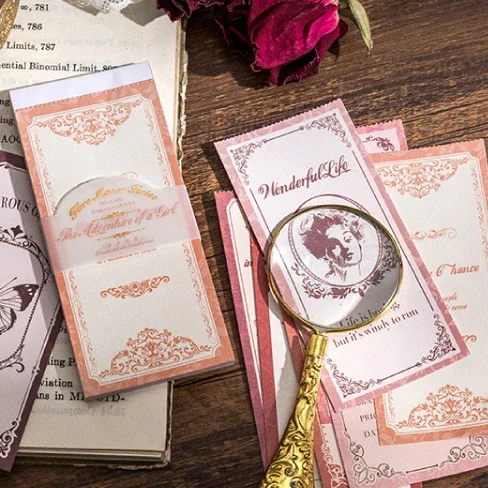 30Pieces Per Pack Memo Book European Lady Pattern Border Hand Curtain Decorative Backing Adhesivas Paper 112*50MM