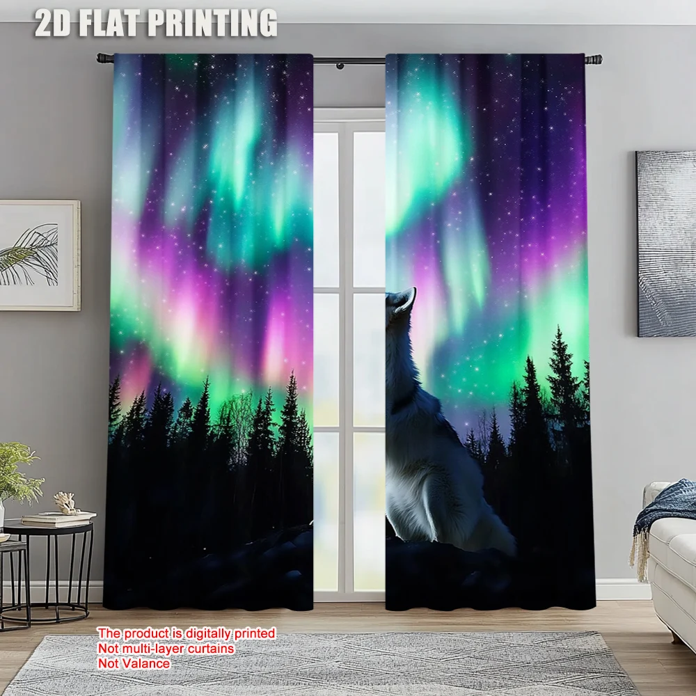 

2pc, Party Curtains Galaxy Space Wolf Versatile Polyester Fabric,Without Electricity Holiday Decorations Perfect for Home &