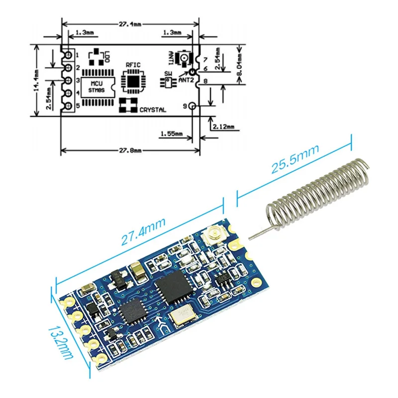 -MEOF HC-12 433Mhz SI4463 Módulo de porta serial sem fio 1000M Substituir Bluetooth HC12 4 PCS Plástico
