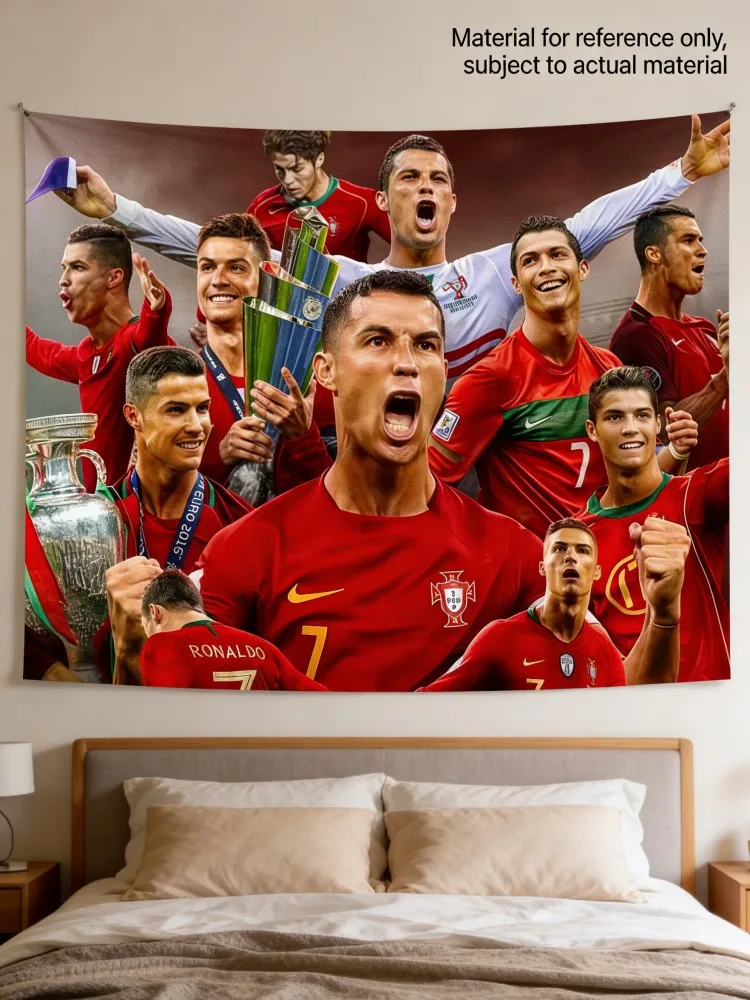 Cristiano Ronaldo Portugal Fußball-Wandteppich Fußball-Wandbehang für Schlafzimmer- und Bar-Dekoration