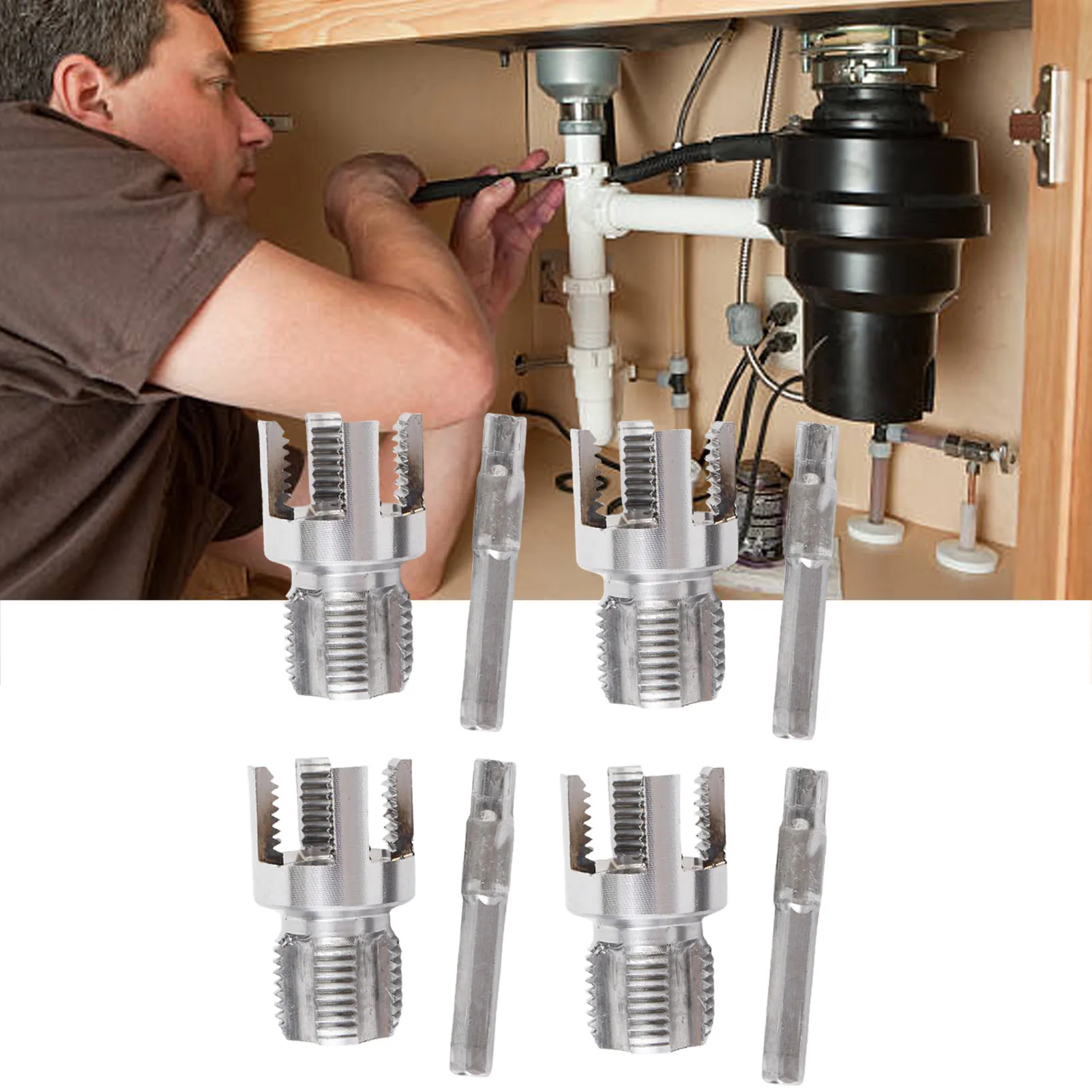 4 Sets of Pipe Thread Kit G1/2 Internal and External Threader Electric Drill Drive Thread Cutting Tool Durable Pipe Repair Tool