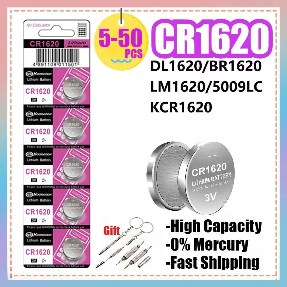 High-Capacity 70mAh CR1620 3V Lithium Battery LM1620 BR1620 ECR1620 KCR1620 CR 1620 5009LC Coin Cells Watch Toys Batteries