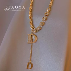 Korean classic D Letter Pendant Gold Color Plated Necklace Fashion Sweater Chain Womens Luxury Accessories Girls Unusual Jewelry