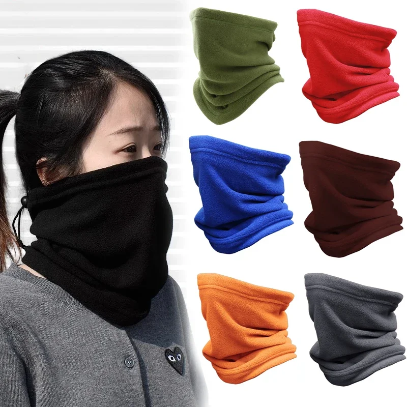 3-in-1 Multi-functional Drawstring Fleece Neck Cover Hood Outdoor Sports Fleece Bib Winter Unisex Cycling Mask Windproof