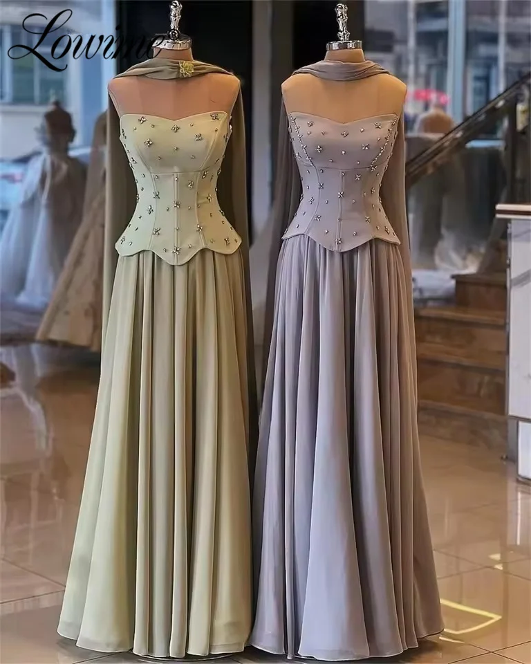 

Fashion 2025 Customized Sage Green Pink Strapless Evening Dress A-Line Chiffon Prom Gown with Corset Cheap Wedding Party Dresses