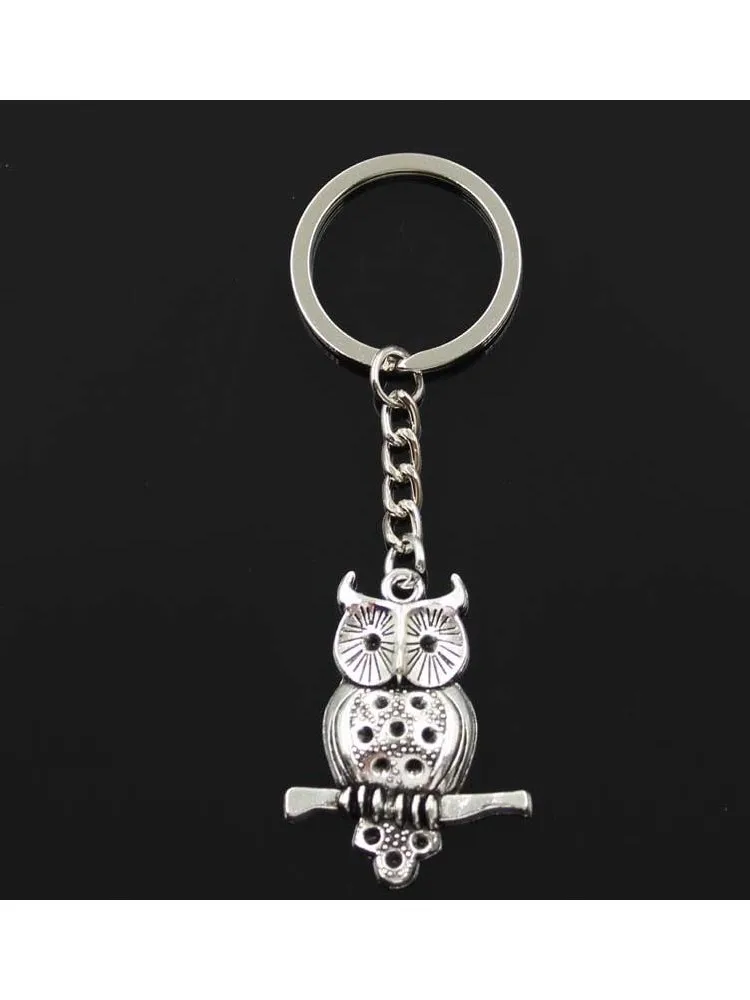 Nowe mody brelok 40x31mm sowa stojący oddział wisiorki DIY mężczyźni kolor srebrny brelok do kluczyków do samochodu uchwyt pierścieniowy pamiątka na prezent — zdjęcie 2