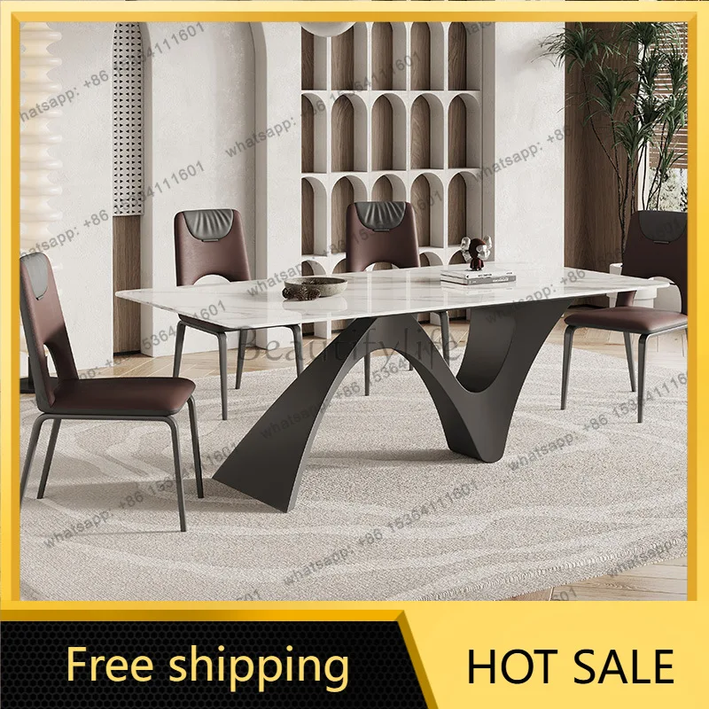 Factory Direct Sales Italian Minimalist Slate Dining Table Special Shape Creative Cream Style White Rectangle