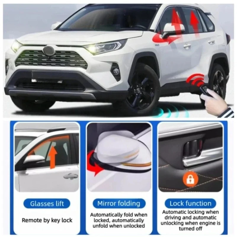 Intelligent Window Closer & Mirror Folding Kit, Speed Lock, Remote Window Lift by Original Key for Toyota RAV4