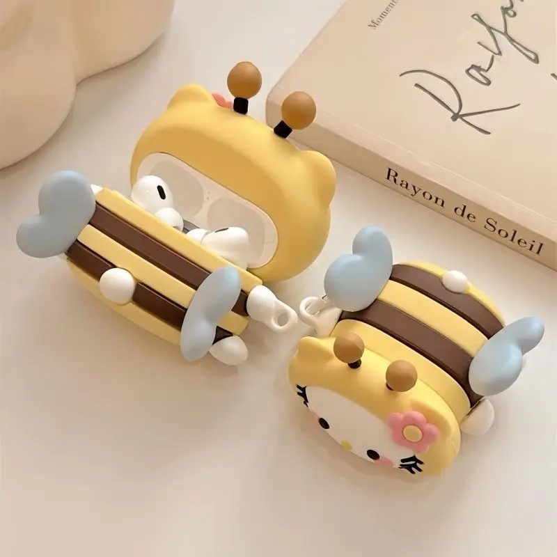 Hello Kitty étui pour Apple AirPods 1 2 3 4 Airpod Pro 3D abeille porte-clés sans fil écouteur Bluetooth casque étui couverture en Silicone